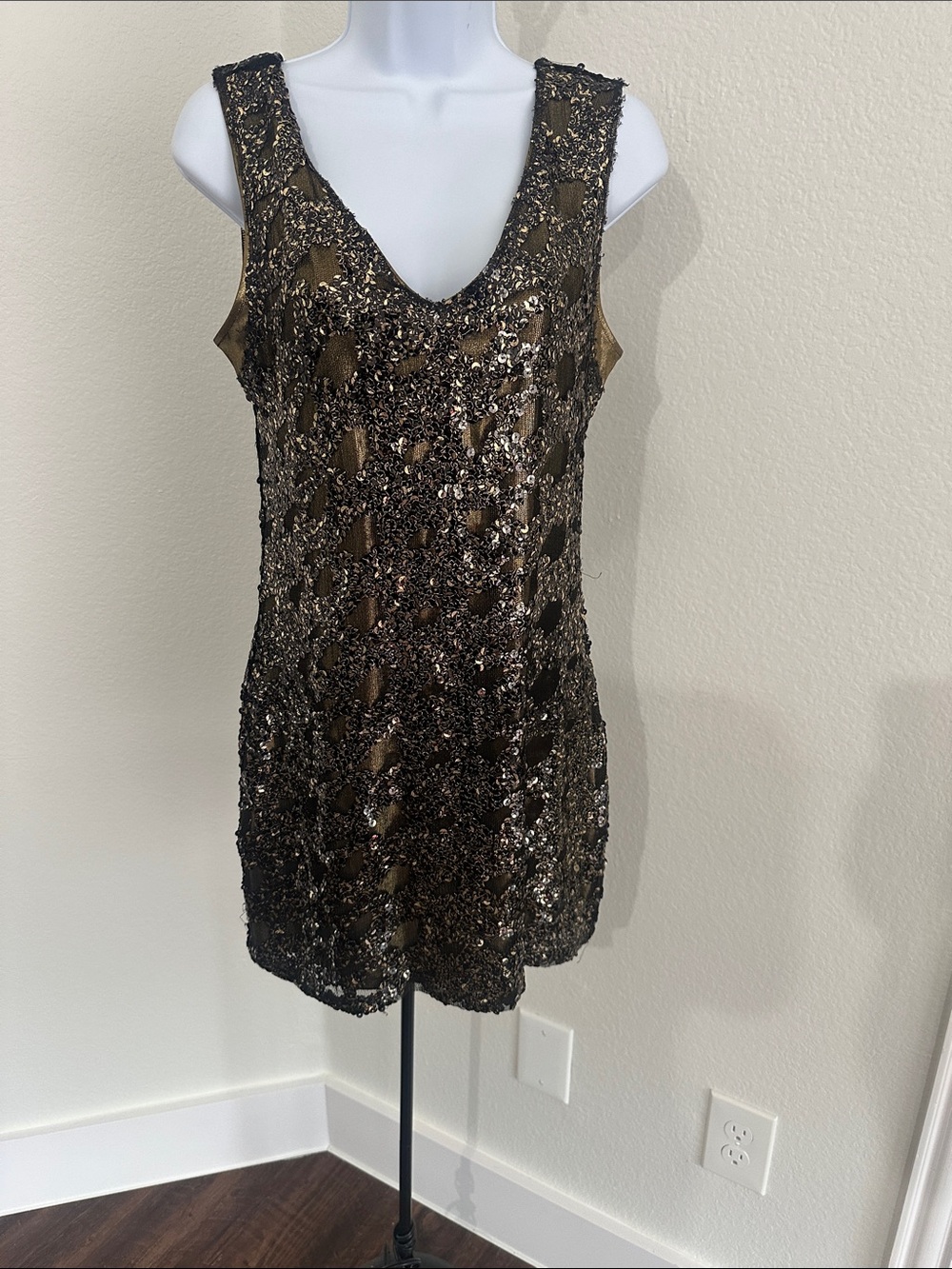 Express Black and Gold Sequin Mini Dress